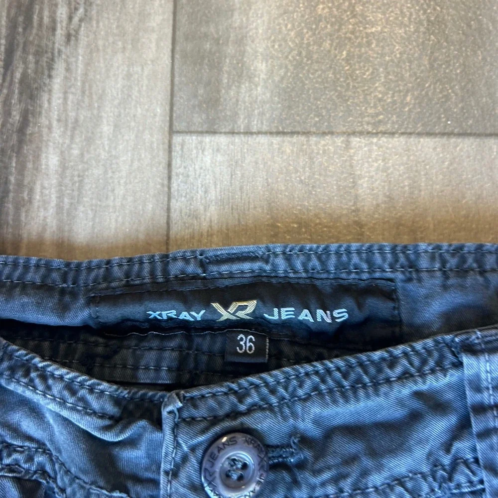 Xray Jeans Mens Cargo Shorts Navy Blue Faded Size 36 Multi Pocket Utility Casual